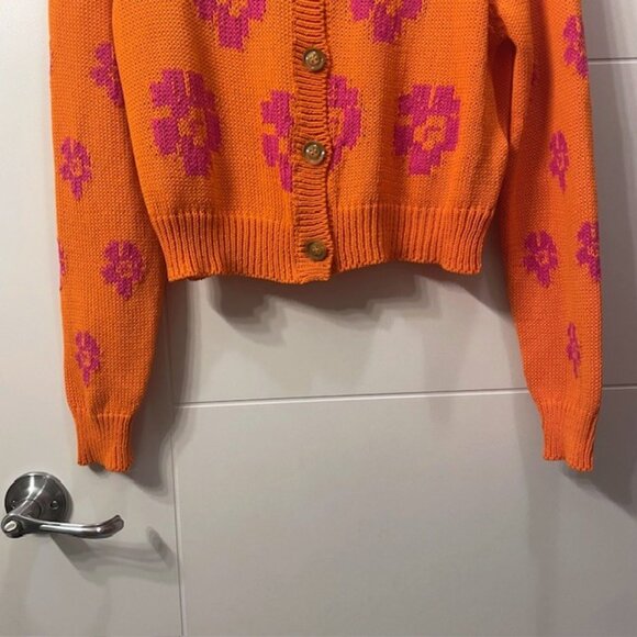 NWT Tach Vera Floral Knit Cardigan Button Front Size Small Orange Pink Y2K - Picture 6 of 16